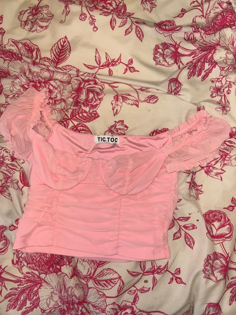 Boujee Boutique Pink Ruffled Mesh Crop Top with Sweetheart Bust